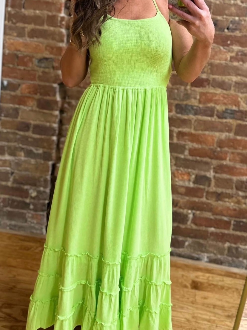 In Bloom Neon Lime Smocked Maxi dress- Women